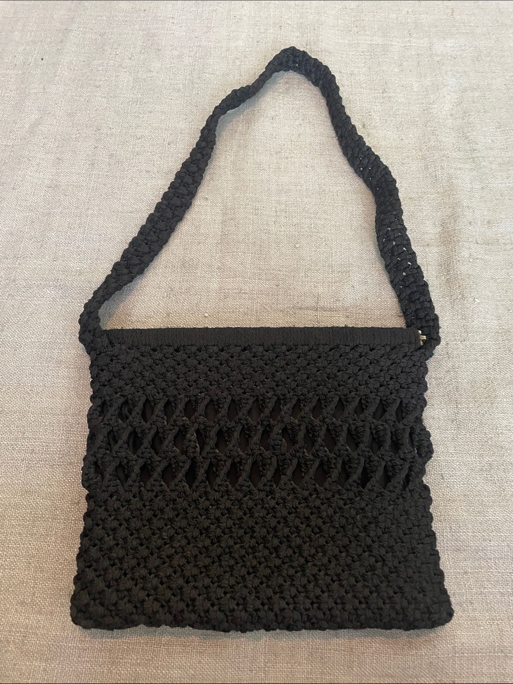 Vintage Black Crochet Shoulder Bag - Women